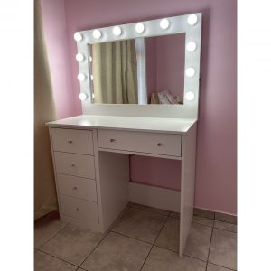 950 X 500 5 Drawer timber top glam station with framed Hollywood mirror