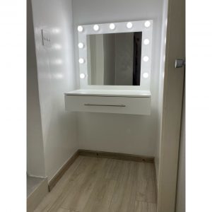 1 Drawer Floating vanity with framed Hollywood mirror